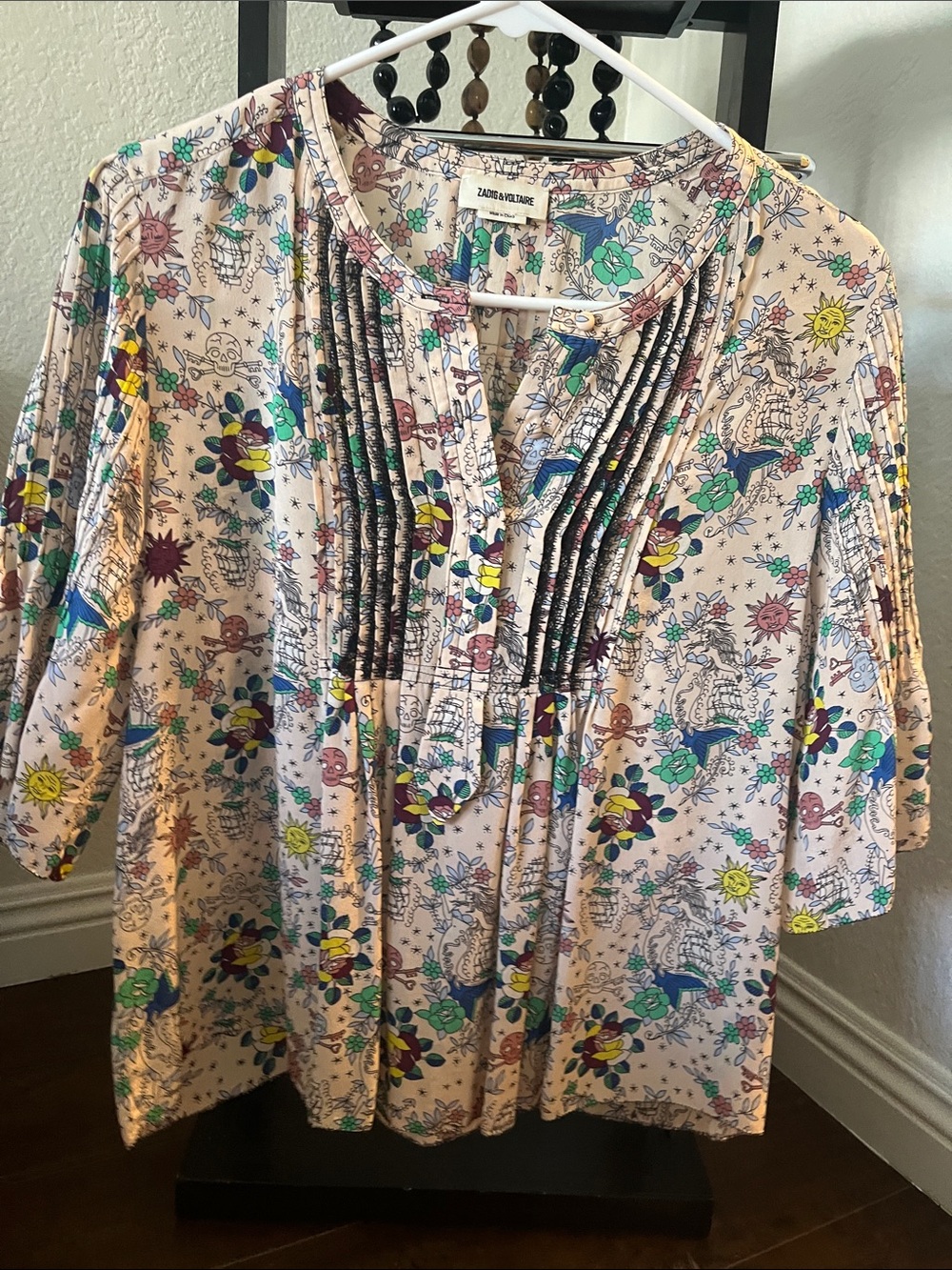 Zadig & Voltaire Cream Tunic with Multicolor Floral Print